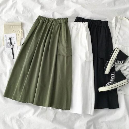 2020 summer Cargo Skirt Women Pockets Vintage High Waist Midi Skirt Women Army Green Harajuku Skirts