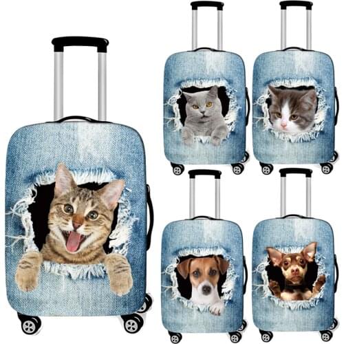 Cute Cat / Dog In The Hole Print Luggage Cover for Travel Baggage Cover Elastic Suitcase Cover Anti-dust Trolley Case Covers