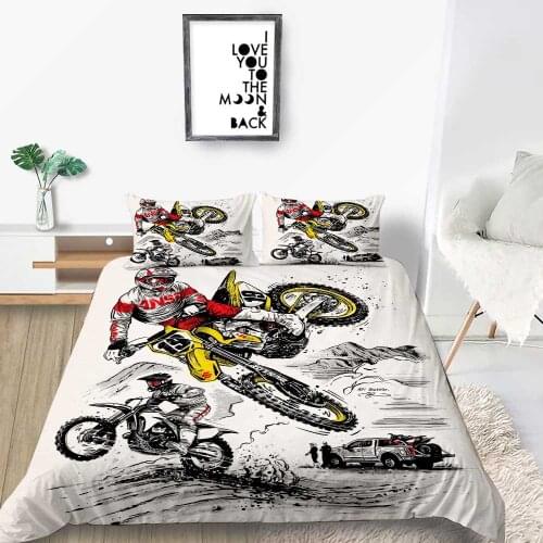 Motorcycle Bedding Set Queen Size Fashionable Artistic Duvet Cover For Boy King Single Twin Full Double Comfortable Bed Set