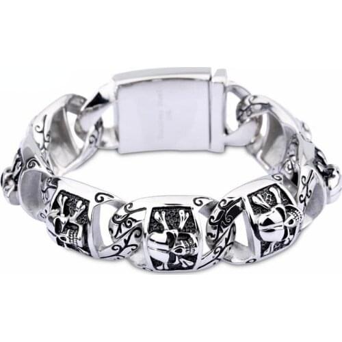 HAOLYNJOY Viking Skull Charm Bracelet Men Stainless Steel Skeleton Charm Link Chain Bracelet & Bangle Male Rock Accessories