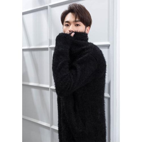 Plus-size hipster Mohair mid-length sweater coat mohair knit Cardigan urban fashion Korean version nightclub man sweaters men