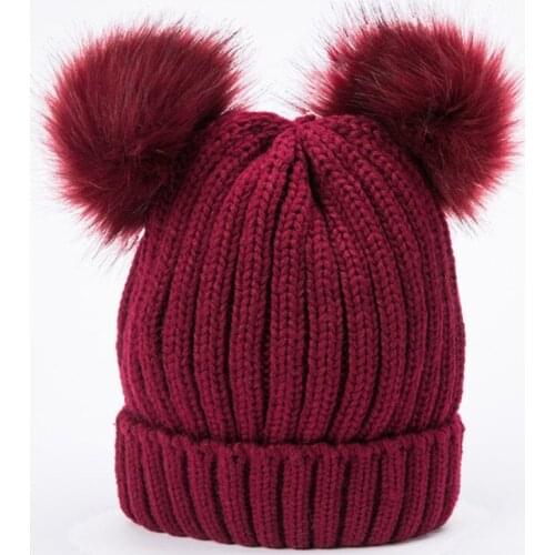MYZOPER 2019 New Fashion Double Hairball Solid Color WomenS Winter Hat Outdoor Autumn Winter Keep Warm Knitted Hat Beanie