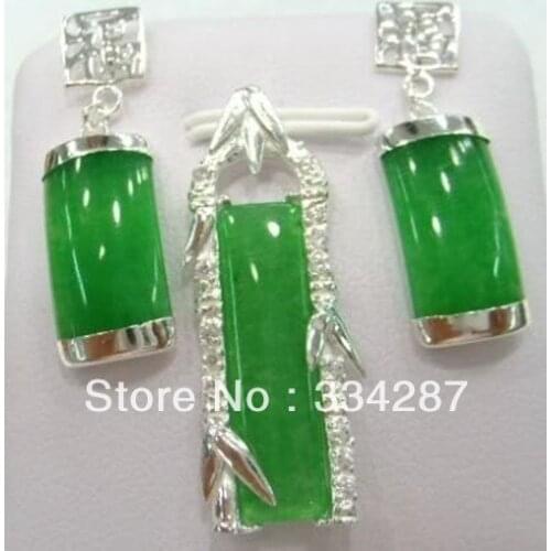 Wonderful silver green jades pendant earrings sets set