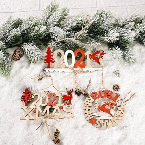 New Style 2021 Christmas Xmas Letter Brand Wooden Pendant Creative Door Hanging Tree Garland DIY Pendant For Home Decoration
