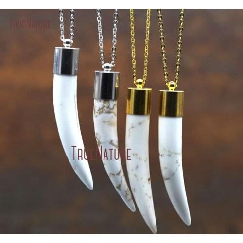 Wholesale Jewelry White Howlite Pendant Necklace Gold Electroplating Chains Tusk Horn Link Necklace In 18 Inch NM7992