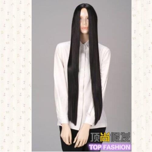 100cm Black Long Straight Middle Parting Styled Synthetic Hair Cosplay Costume Wigs +Wig Cap
