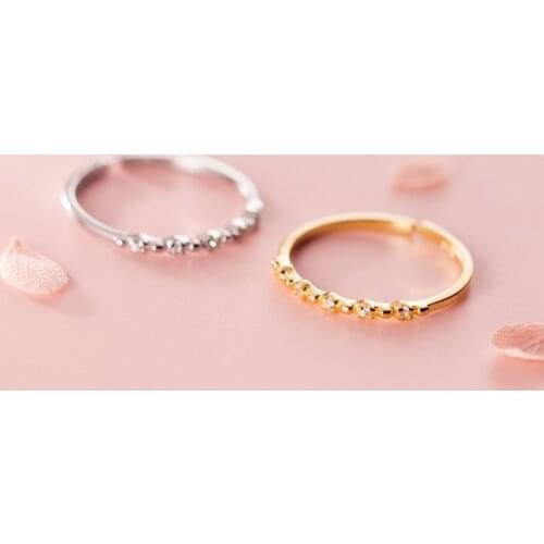 Simple S925 Gold/Silver Mini Small Cubic Zircon Open Adjustable Slim Thin Rings for Women Girls Female Fine Jewelry Gift YRI187