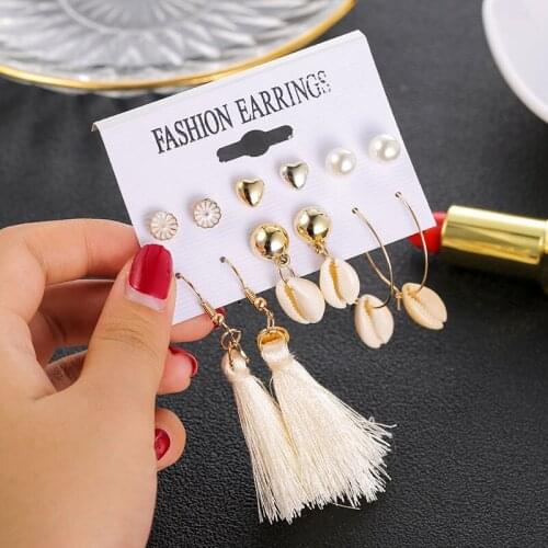 New trendy natural seashell flower stud earrings sets for women heart shape simulated pearl wedding jewelry accessories gift