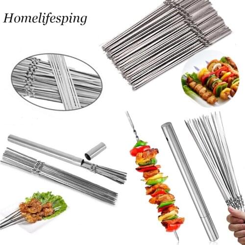 Skewers for Barbecue Reusable Grill Stainless Steel Skewers Shish Kebab BBQ Camping Flat Forks Gadgets Kitchen Accessories Tools