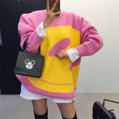 Young chic korean style patchwork sweater winter thick loose oversize sweater all-match sweet streetwear 2020 knitwear winter