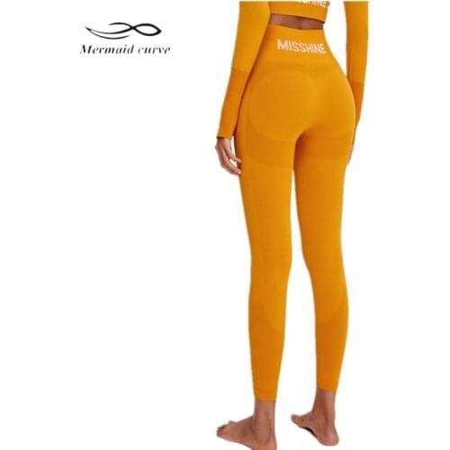 Mermaid Curve Letter Seamless Hip-Lifting Yoga Pants Women High-Waist Stretch Tight Sports Squat Leggings Running Fitness Pants