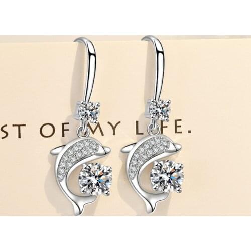 Womens Fashion Jumping Dolphin Drop Earrings Shiny Crystal CZ Stone Lovely Dangle Earring Charming Piercing Earring Accessories