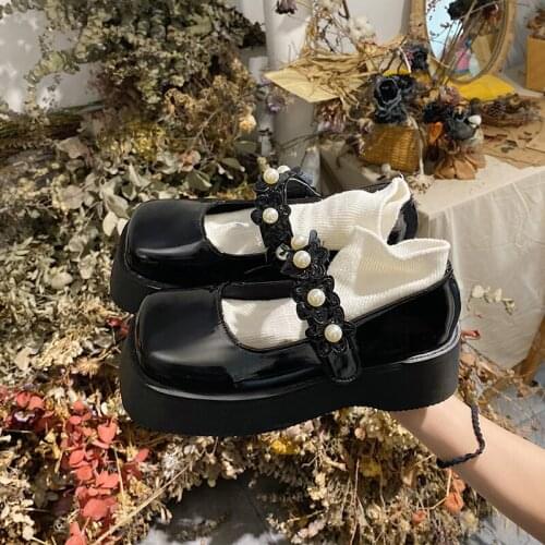 Spring And Summer New Retro Square Toe Mary Jane Womens Shoes Thick Bottom British Style Small Leather Shoes