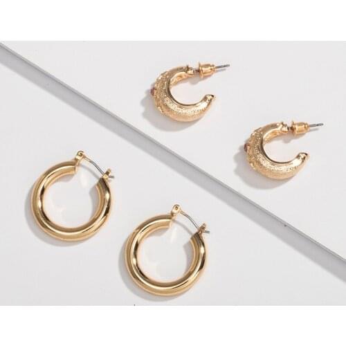 Gold Metal Pink Rhinestone Open Hoop Earring 2019 New Minimalist Alloy Small Circle Geometric Round Hoop Earrings Women Jewelry