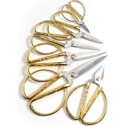 Gold Scissors Stainless Steel Vintage High Quality Sharp Strong Shear Fabric Leather Cutter schaar Professional Tailor Scissors