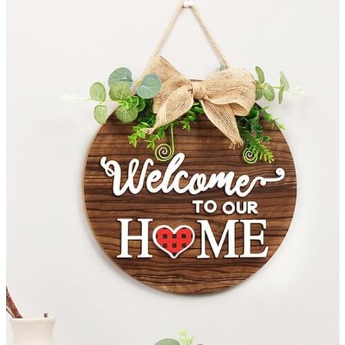 1 Set Door Sign Welcome to Our Home Pattern Interchangeable Wood Artificial Plants Magnetic Hanging Board for Home Hanging Board