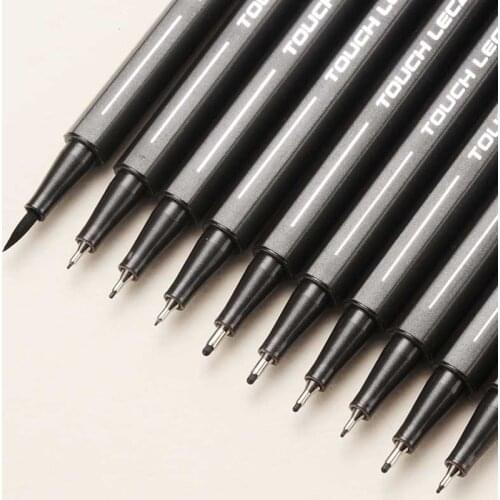 10Pcs/set Liner Micron Ink Marker Pen 0.05 0.1 0.2 0.3 0.4 0.5 Brush Tip Black Fineliner Sketching Manga Drawing Needle Mark Pen