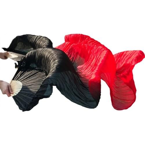 2018 Stage Performance 100% Silk Belly Dance Fans Gradient Colour Dance Accessories Belly Dancing Silk Fans Black + red