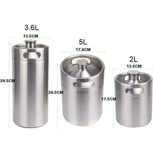 304 Stainless Steel Surface Brushed Fresh Beer Barrel Metal Beer Can Home Brewed 2L Screw Cap Storage Container Customization