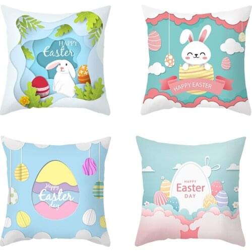 4Pcs Happy Easter Eggs Rabbit Cover Cushion Easter Decor For Home Easter Party Decorations Sofa Pillow Case 45X45cm-ABUX