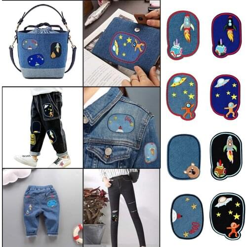 5Pcs Sewing Repair Elbow Knee Patches Iron On Patch For Clothing Jeans Stripes Stickers Embroidered Badge Children Cloth