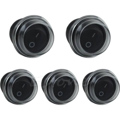 5X 2Pin 12V Round Black SPST ON-OFF Rocker Boat Switch Snap + Waterproof Coat H02