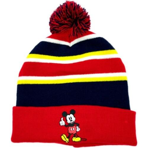 Minnie Mickey Kids Winter Hats Girls Boys Children warm hat knitted embroidered ball fold over hat