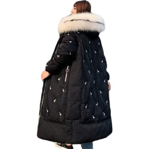 Long Winter Womens Down Coat Thicken Female Down Jacket Hooded With Fur Collar Coat Oversize Long Ladies