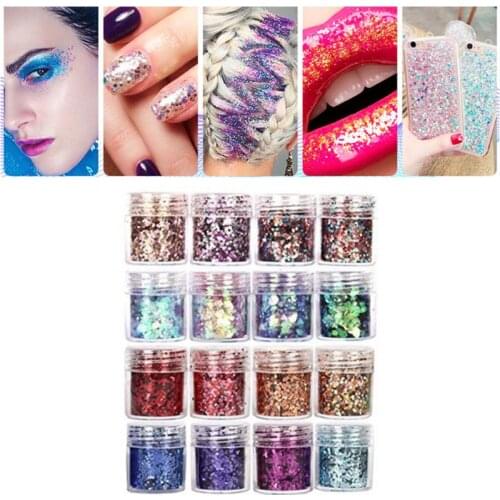 16 Bottles Nail Art Sequins Filling Flash Glitter Powder UV Epoxy Resin Pigment Drop Shipping