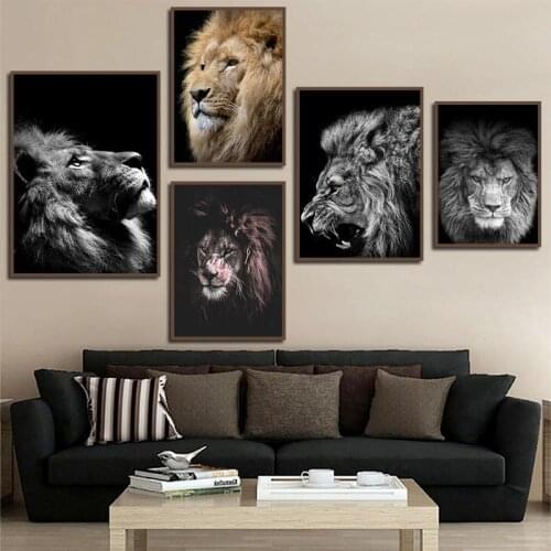 Wild Animal Lion Poster Art Print Wall Pictures Nordic Black And White Canvas Painting Living Room Minimalist Pop Art Home Decor