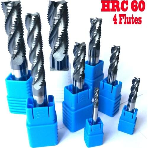 4mm 6mm 8mm 10mm 12mm 4 flutes HRC60 Roughing End Mills Milling cutters CNC roughing Tools Carbide router bits milling bits