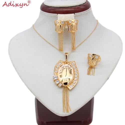 Adixyn laser Rose Gold Pendant/Necklace/Ring/Earrings Set Jewelry For Women Girls African Ethiopian Gifts N06158