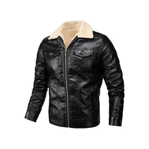 Mens PU Jacket Leather Coats Winter Mens Fur Collar Warm Slim Faux Leather Motorcycle Jackets Male Biker Coats Clothing