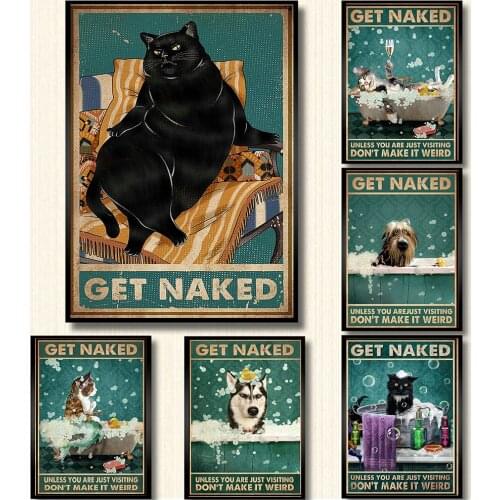 Mental Black Cat Wall Art Canvas Painting Posters Prints Bathroom Quote Retro Funny Dog Wolf Shower Bathroom Sign Toilet Decor