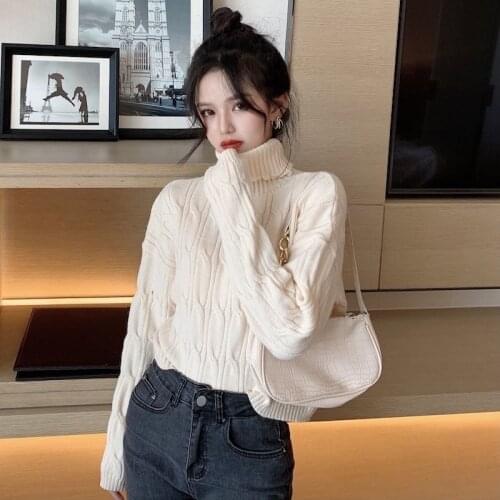 2021 New Winter Warm Turtleneck Pullover Women Fashion Loose Long Sleeve Elastic Sweater Elegant Solid Color Basic Shirt Female