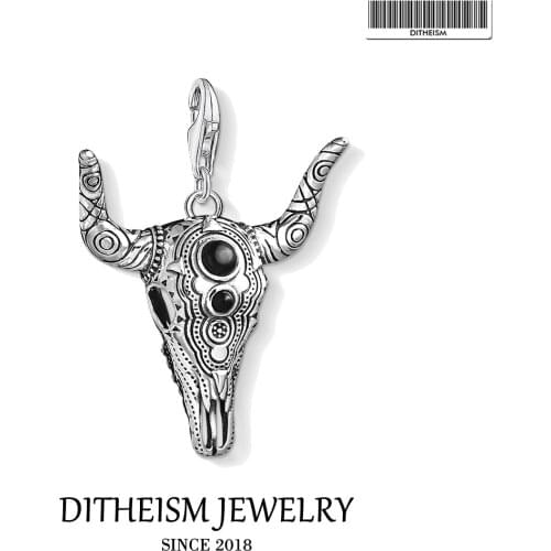 Charms Pendant Ethnic Bull Head 925 Sterling Silver Fit Bracelet Necklace Bag Europe Vintage Jewelry Accessories for Women Men
