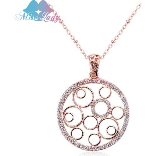 Miss Lady gold necklace & Pendant Couple matching Chokers Chains Fashion Crystal Hollow Round Heart pendants necklaces MLY4289
