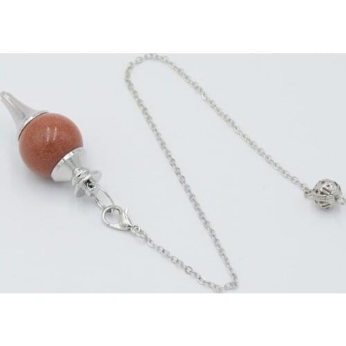 Silver Plated Brown Sand Stone Chain Pendulum Divination Dowsing Reiki Healing chakra Ball Bead Pendant Fashion Charm Jewelry