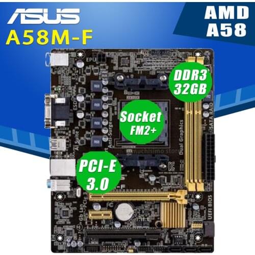Socket FM2/FM2+ Asus A58M-F Motherboard 32GB DDR3 PCI-E 3.0 VGA DVI AMD A10 A8 A6 CPU CrossFireX AMD A58 Placa-mãe FM2/FM2+ Used