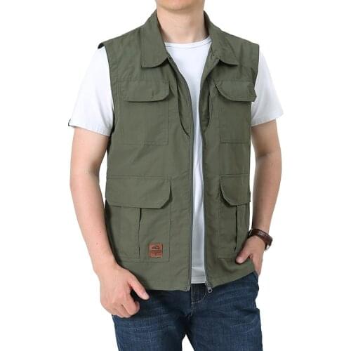 Plus Size M-6XL Mens Outdoor Hiking Vest Jacket Multi-pockets Turn-down Collar Mesh Quick-dry Fishing Waistcoat Chaleco Tactico