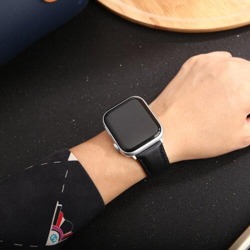 Black Bracelet Genuine Leather Band For Apple Watch Band 44mm 40mm 42mm 38mm 6 SE 5 4 3 2 1 For Iwatch Strap Watchband Concise