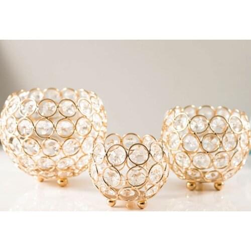 Luxury crystal ball romantic electroplating hollow candle holder wrought iron candle cup decoration wedding supplies