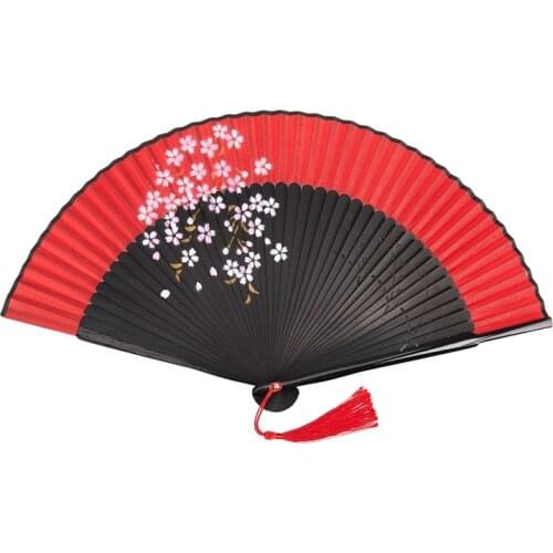 Handheld Fan Sakura Printing Folded Fans Spun Silk Bamboo Hand Held Props for Dancing Cosplay Home Office Wall Diy Decoration