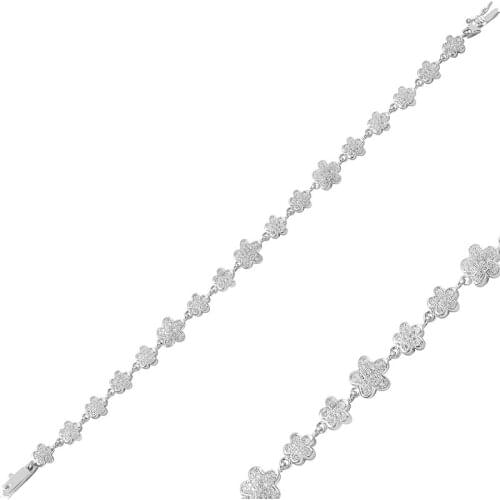 Silver 925 Sterling Flower Zircon Stone Bracelet