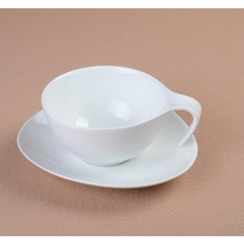 Stylish Ceramics Serving Bowl and Saucer Porcelain Dinner Cup with Handle Grip Breakfast Tableware for Soup, Milk and Porridge