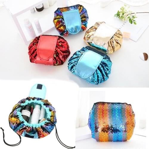 Storage bag Fashion Women Large-capacity Cosmetic Bags Portable Lazy Makeup Drawstring bag Sequin Storage Organizer