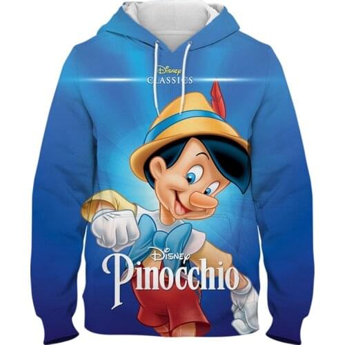 New Disney Pinocchio 3D Print Mens Harajuku Hoodie Cartoon Anime Spring Fashion Women Sweatshirt Streetwear Children Clothes