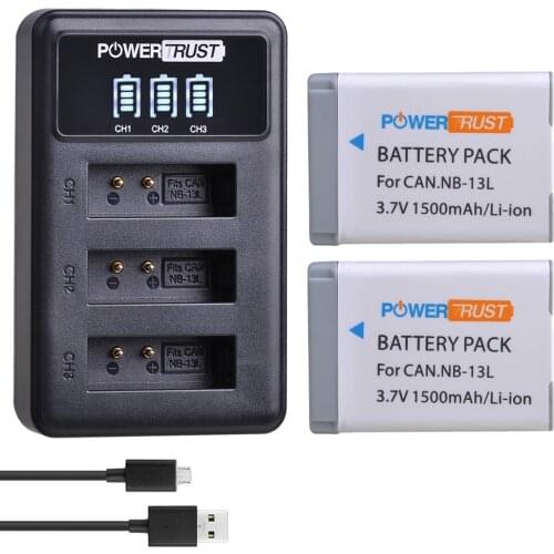 2Pcs NB-13L NB13L NB 13L Battery + LED 3-Slots Charger for Canon PowerShot G5X G7X G9X G7 X Mark II G9 X,SX620 SX720 SX730 HS