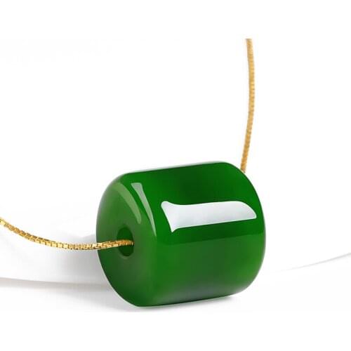 Women Necklace Spinach Green Hotan Jasper Road Lutong Transit Bead Pendant Free Gold-plated Chain for Female Fashion Jewelry