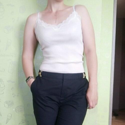 GUIYI 30% Cotton 70% Nature Silk Ladies Fashion Lace Vest Slim Sexy Elegant Camisoles High Elastic Bottoming Female Tanks